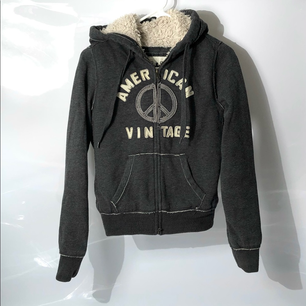 Freedom 2 Be American Vintage with Peace Sign Fur Lined Hoodie Size S